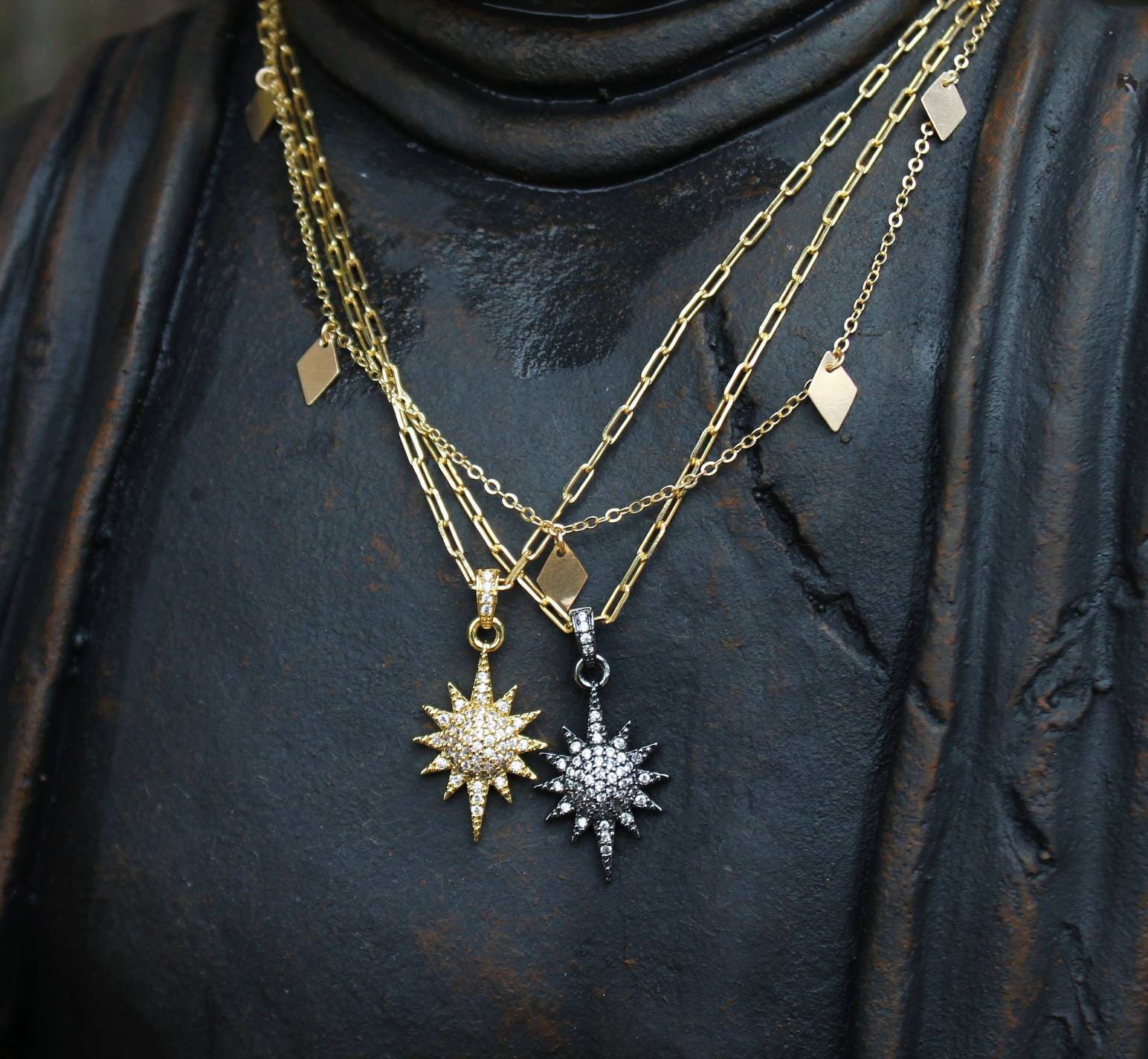 Gold Cz Sunburst Halskette. 14K Filled Anhänger Gold Cz Sunburst Halskette. 14K Filled Anhänger von EveilleJewelry