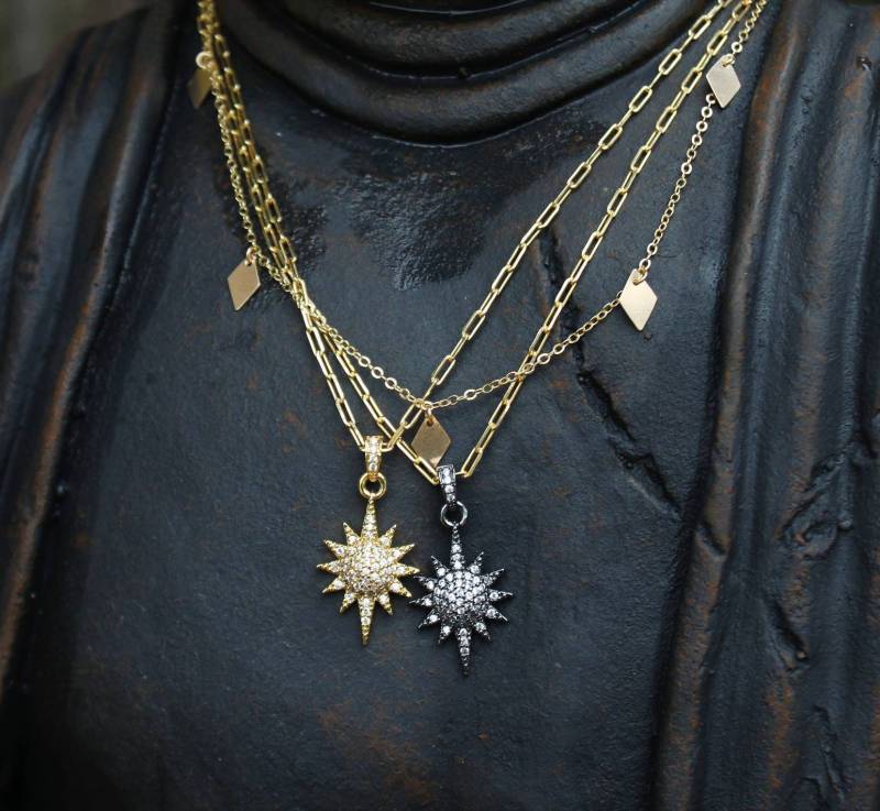 Gold Cz Sunburst Halskette. 14K Filled Anhänger von EveilleJewelry