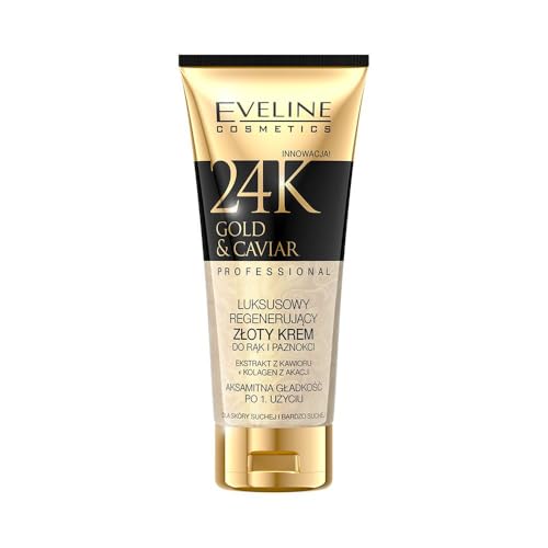 Eveline Cosmetics 24k Gold Regenerierende 24K Gold & Kaviar Hand- und Nagelcreme - Glättet, Stellt Elastizität Wieder Her, Reduziert Rauheit, 100ml von EVELINE COSMETICS
