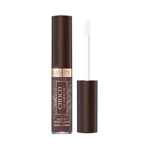 Eveline Liquid Eye Shadow Choco Glamour wasserfest, Augen-Make-up Finish: glänzend oder matt, Base & Eyeshadow, Flüssiger Lidschatten mit Kakao-Extrakt, 1 x 6,5 ml 05 Schokolade von Eveline Cosmetics