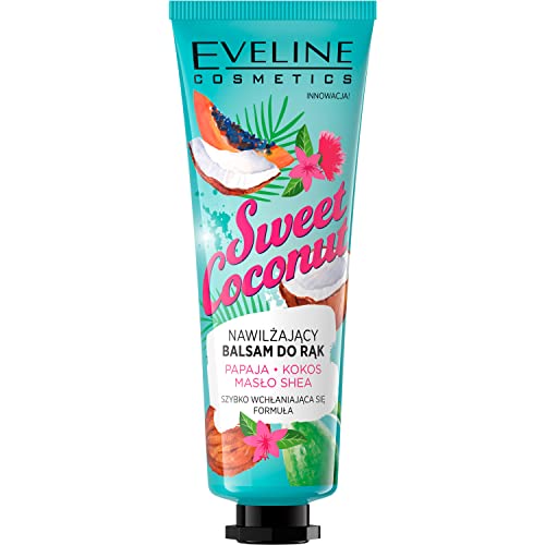 Eveline Cosmetics Süßes Kokosnuss Feuchtigkeitsspendender Handbalsam - Tiefenwirksame Shea Butter & Papaya-Extrakt, Hydratisierendes Kokosöl - 50ml von EVELINE COSMETICS