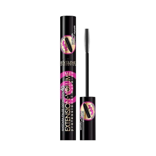 Eveline Cosmetics - Extension Volume Mascara Schwarz, 4D Falsche Wimpern Effekt, Volume Wimperntusche Lange Wimpern, Mascara Volumen und Länge, Spektakuläre Verlängerung - 10ml von EVELINE COSMETICS