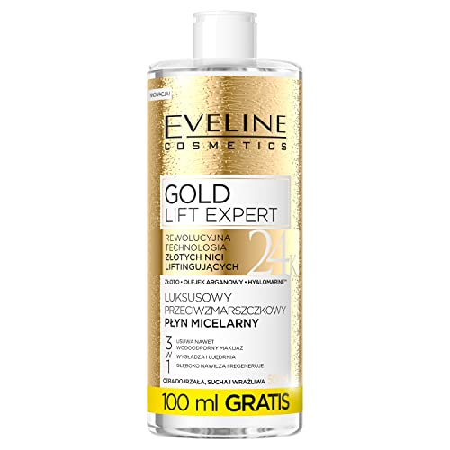 Eveline Cosmetics Gold Lift Expert 3-in-1 Mizellenwasser mit 24K Gold, Hyaluronsäure & Arganöl - Anti-Aging Formel für reife Haut, entfernt wasserfestes Make-up von EVELINE COSMETICS