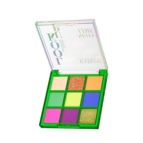 Eveline Cosmetics Look UP Neon Lime Lidschattenpalette - 9 lebendige Frühlingsfarben für mutige, optimistische Looks - Matte und schimmernde Finishes von EVELINE COSMETICS