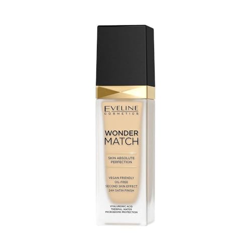 Eveline Cosmetics Wonder Match Vegan-freundliche, ölfreie Foundation mit Hyaluronsäure & Thermalwasser - 24H makelloser Haut-Effekt von EVELINE COSMETICS