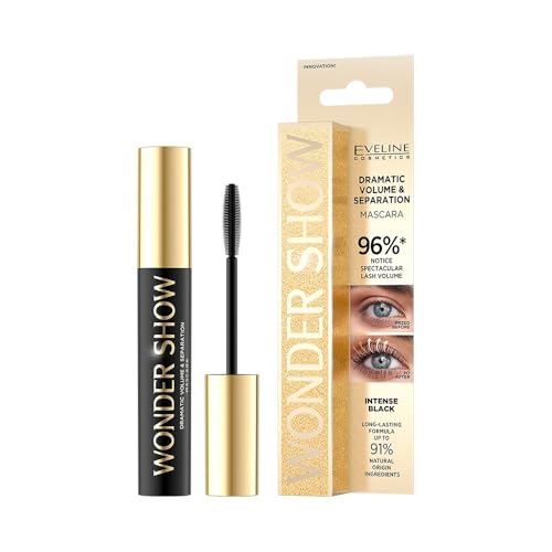 Eveline Cosmetics Wonder Show Volumizing Mascara - Sofortiges Volumen & Trennung, Vegane Formel mit Sonnenblumenöl & Glycerin, Parabenfrei, 7 ml von EVELINE COSMETICS