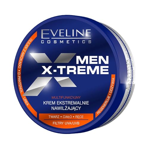 Eveline Cosmetics Men X-Treme Multi-Funktionale Extreme Feuchtigkeitscreme - Leichte Formel für 24-Stunden Komfort mit Avocadoöl, Seidenextrakt & Vitaminkomplex, 200 ML von EVELINE COSMETICS