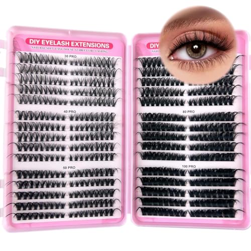 Cluster-Wimpern-Set zum Selbermachen, 30D bis 100D, flauschige russische Wimpernverlängerungen in 8–16 mm Mix (lockig, langlebig), für Damen und Mädchen, 6 Größen für individuelle Looks von Eveloveu