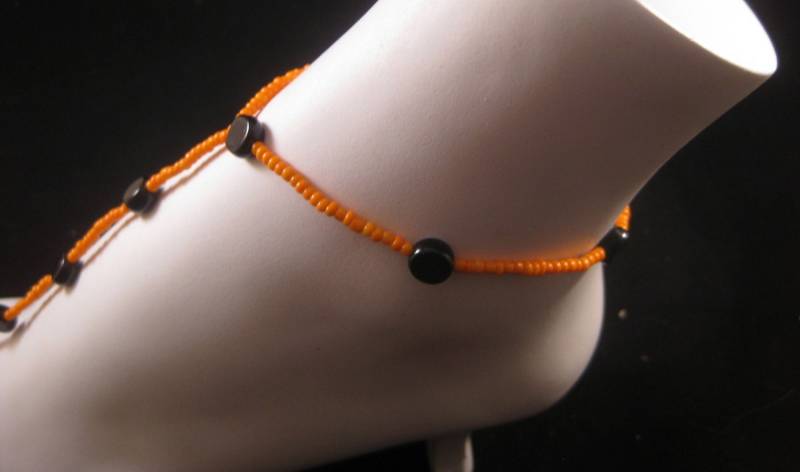 Orange Perlen Barfuß Sandale, Zarte Sandale Orange, Fuß Schmuck, Hochzeit Orange Perlen Barfuß Sandale, Zarte Sandale Orange, Fuß Schmuck, Hochzeit von EvelynBaubles