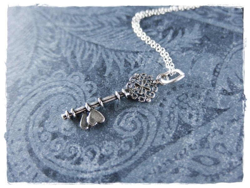 Filigrane Herzen Silber Schlüssel Halskette - Sterling Anhänger An Einer Kabelkette Oder von EvelynMaeCreations