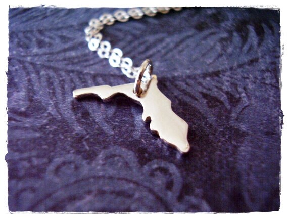 Florida State Halskette - Sterling Silber Charm An Einer Zarten Kabelkette Oder von EvelynMaeCreations
