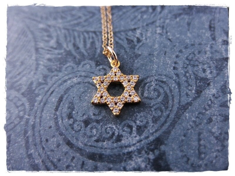Gold Crystal Davidstern Halskette - Plate Anhänger An Einer Zarten 14Kt Filled Kabelkette Oder von EvelynMaeCreations