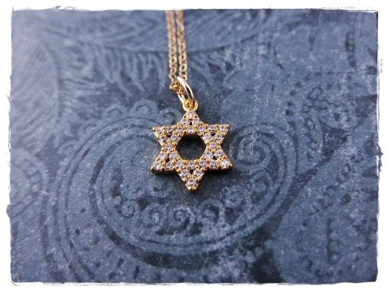 Gold Crystal Davidstern Halskette - Plate Anhänger An Einer Zarten 14Kt Filled Kabelkette Oder von EvelynMaeCreations
