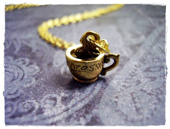 Gold Espresso Halskette - Antike Zinn Tasse Charm An Einer Zarten Vergoldeten Kabelkette Oder Nur von EvelynMaeCreations