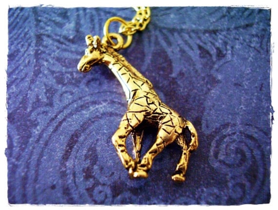 Gold Giraffe Halskette - Antik Zinn Anhänger An Einer Zarten Vergoldeten Kabel Kette Oder Nur von EvelynMaeCreations