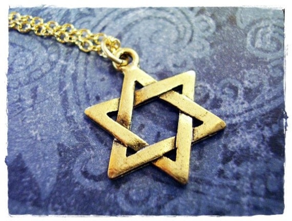 Gold Star Of David Halskette - Antiker Zinn Davidstern Anhänger An Einer Zarten Vergoldeten Kabelkette Oder von EvelynMaeCreations