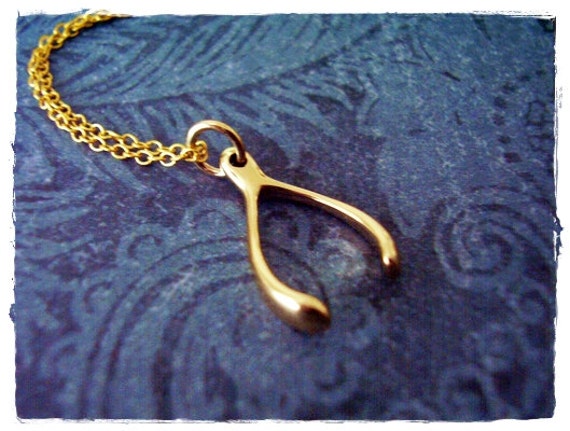 Gold Wishbone Halskette - Bronze Anhänger An Einer Zarten 14Kt Filled Kabelkette Oder von EvelynMaeCreations