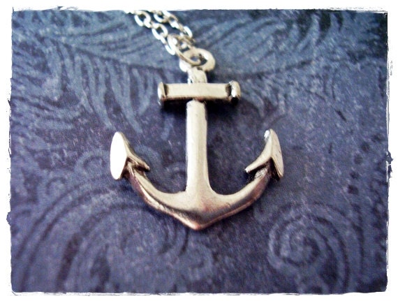 Große Silber Anker Halskette - Antiker Zinn Anhänger An Einer Zarten Edelstahl-Seilkette Oder Nur von EvelynMaeCreations