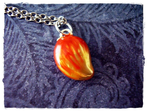 Mango Halskette - Emaillierter Silberplatten Anhänger An Einer Zarten Edelstahlseilkette Oder Nur von EvelynMaeCreations