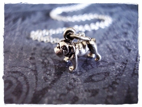 Miniatur Bulldogge Halskette - Sterling Silber Anhänger An Einer Zarten Kabelkette Oder von EvelynMaeCreations