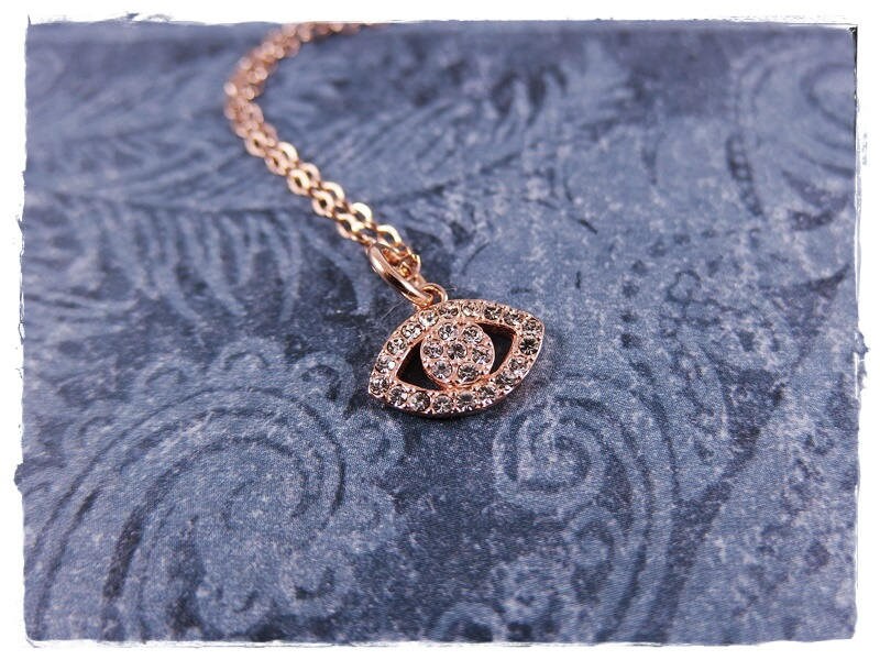 Rose Gold Pave Kristall Evil Eye Halskette - Plate Pavé Cz Charm An Einer 14Kt Filled Kabelkette Oder Anhänger von EvelynMaeCreations