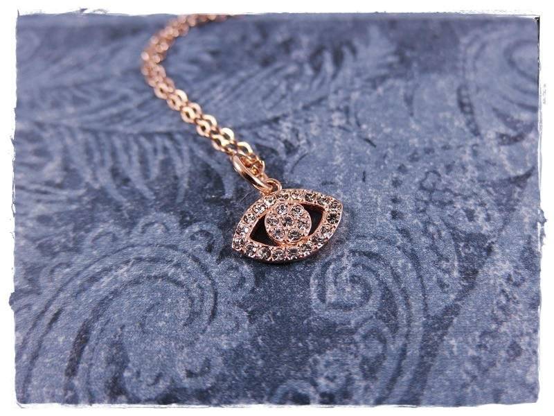 Rose Gold Pave Kristall Evil Eye Halskette - Plate Pavé Cz Charm An Einer 14Kt Filled Kabelkette Oder Anhänger von EvelynMaeCreations