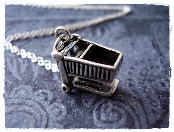 Silber Einkaufswagen Halskette - Sterling Anhänger An Einer Zarten Kabelkette Oder von EvelynMaeCreations