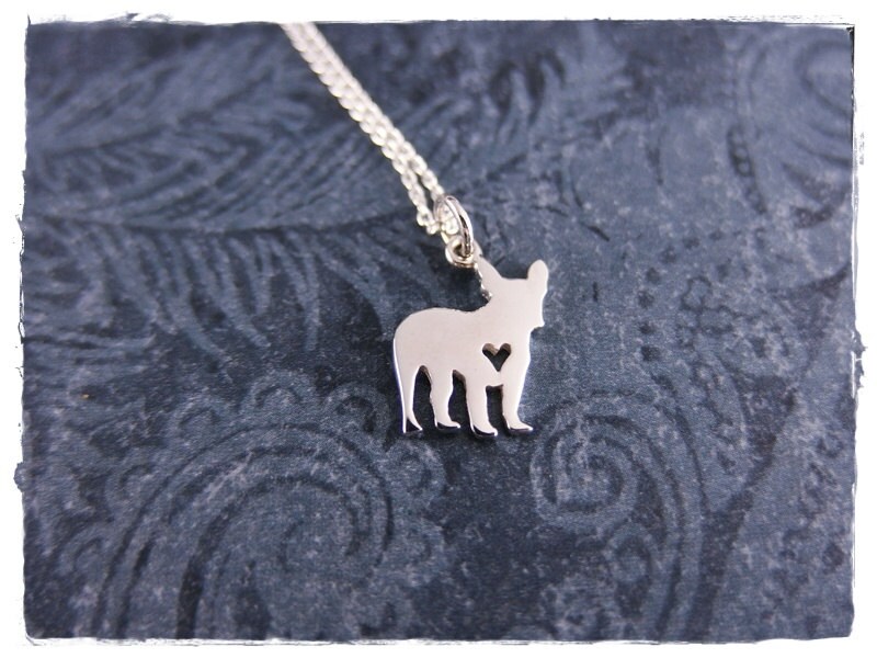 Silber Frenchie Liebeskette - Sterlingsilber Liebesanhänger An Einer Zarten Sterling Kabelkette Oder Anhänger von EvelynMaeCreations