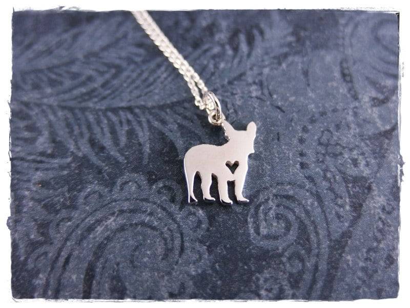 Silber Frenchie Liebeskette - Sterlingsilber Liebesanhänger An Einer Zarten Sterling Kabelkette Oder Anhänger von EvelynMaeCreations