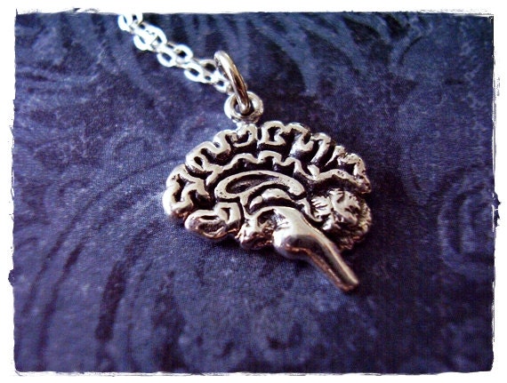 Silber Gehirn Halskette - Sterling Anhänger An Einer Zarten Kabelkette Oder von EvelynMaeCreations