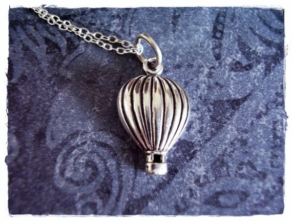 Silber Heißluftballon Halskette - Sterling Anhänger An Einer Zarten Kabelkette Oder von EvelynMaeCreations