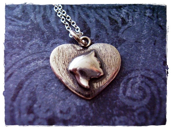 Silber Katzen Erinnerung Halskette - Sterling Herz Anhänger An Einer Zarten Kabelkette Oder von EvelynMaeCreations