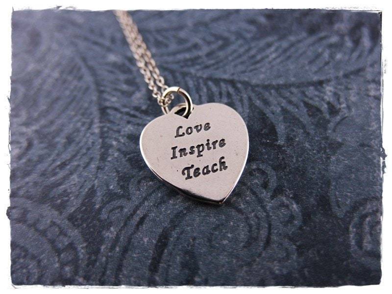 Silber Liebe Inspirieren Teach Herz Halskette - 925 Sterling Lehr Anhänger Auf Einer Kabelkette Oder Charme Nur von EvelynMaeCreations