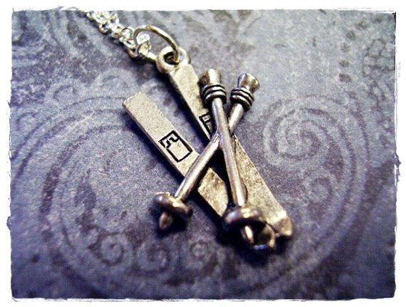 Silber Ski Halskette - Antiker Zinn Anhänger An Einer Zarten Edelstahl-Seilkette Oder Nur von EvelynMaeCreations