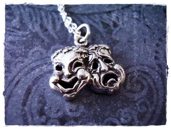 Silber Theater Masken Halskette - 925 Sterling Komödie Und Tragödie Charme Auf Einer Zarten Kabelkette Oder Nur von EvelynMaeCreations