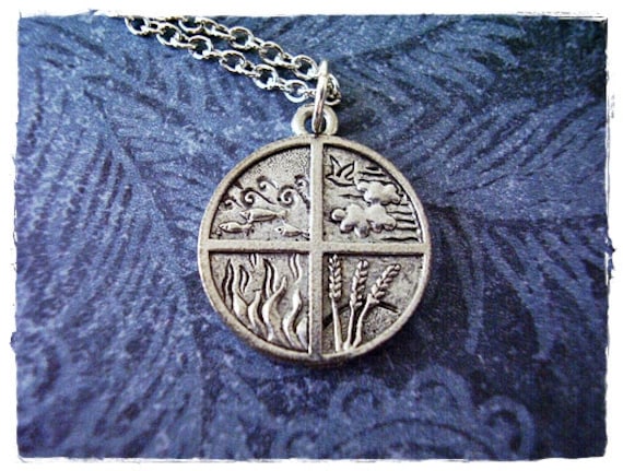 Silber Vier Elemente Halskette - Antiker Zinn Anhänger An Einer Zarten Edelstahl Kabelkette Oder Nur von EvelynMaeCreations