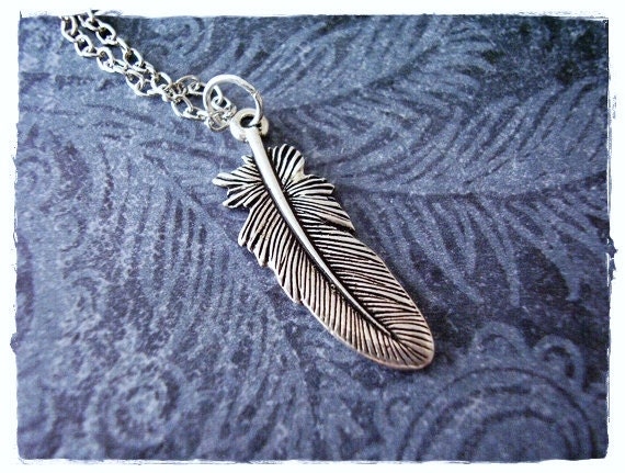 Silberne Vogelfeder-Halskette - Antiker Zinn-Vogelfeder-Charme An Einer Zarten Edelstahl-Seilkette Oder Nur Anhänger von EvelynMaeCreations