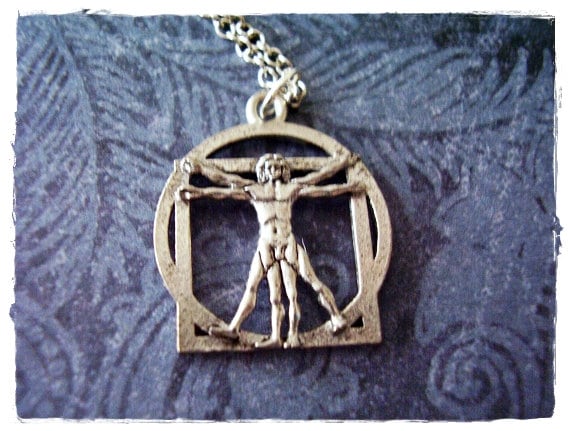 Vitruvian Man Halskette - Antiker Anhänger Aus Zinn An Einer Zarten Edelstahl-Kabelkette Oder Nur von EvelynMaeCreations