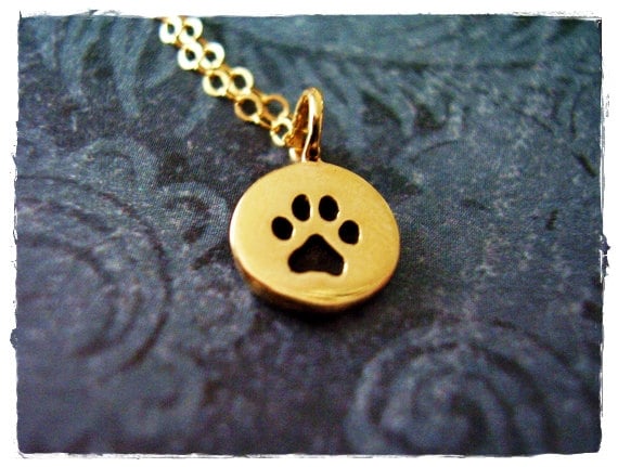 Winzige Gold Pfote Abdruck Halskette - Bronze Pfotenabdruck Anhänger An Einer Zarten 14Kt Filled Kabelkette Oder von EvelynMaeCreations