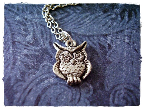 Winzige Silberne Eulen-Halskette - Antiker Zinn-Eulenanhänger An Einer Zarten Edelstahl-Kabelkette Oder Nur Anhänger von EvelynMaeCreations