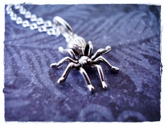 Winzige Vogelspinne Halskette - Sterling Silber Spinne Anhänger Auf Einer Zarten Kabel Kette Oder von EvelynMaeCreations