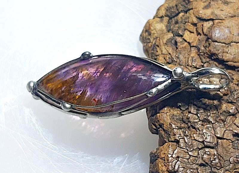 Rarität Super Seven - Anhänger -Navette-Form Cabochon Melody Unikat Für Männer Und Frauen von EvelyneGOLDSTEIN