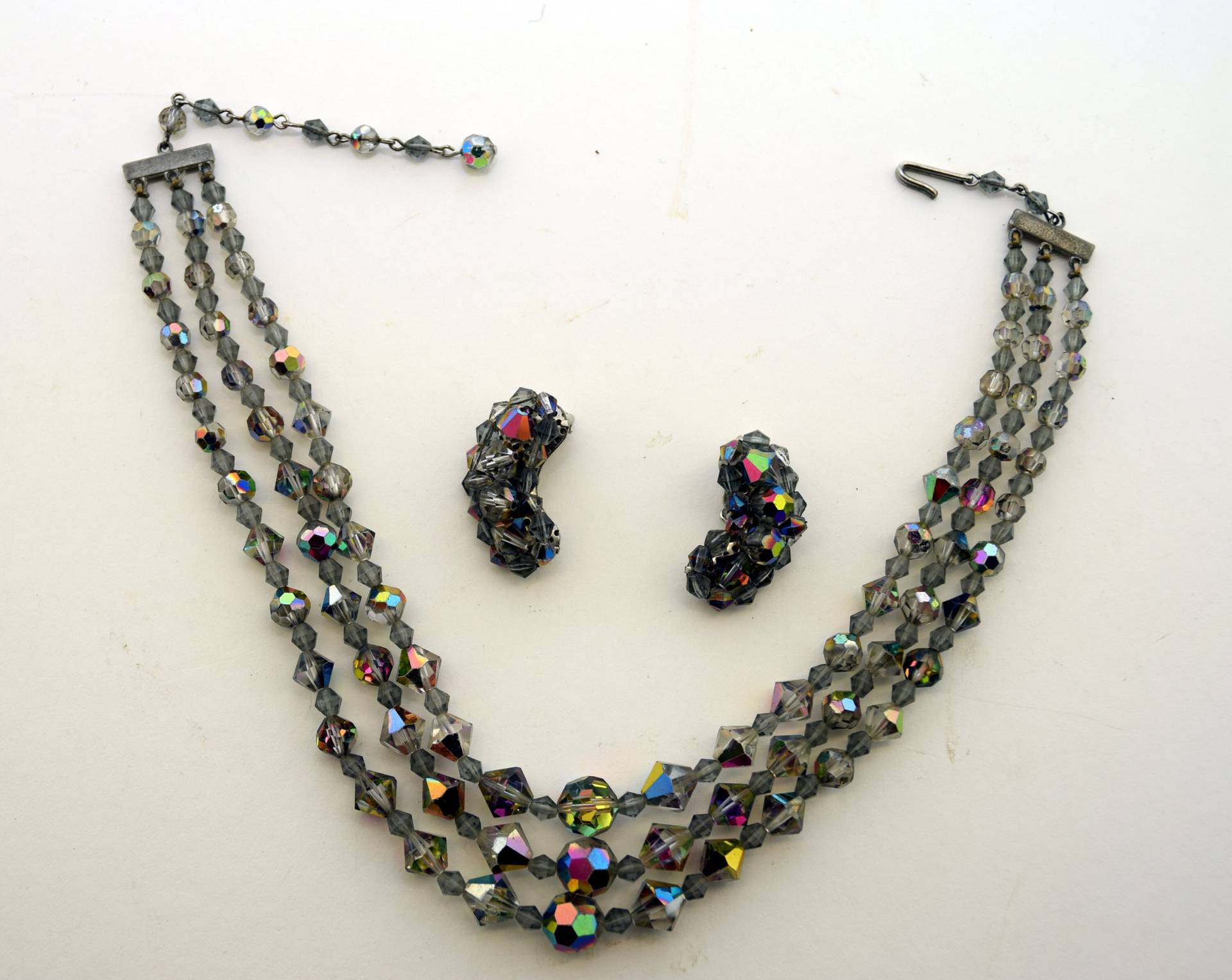 Wunderschönes Vintage Rauchkristall Halskette Ohrring Set von EvelynsAntiqueFinds