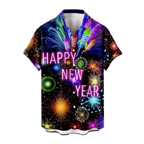 Silvester Hemden Frohes Neues Jahr Feuerwerk T-Shirt Frohes Neues Jahr 2024 - Bequemes und farbenfrohes T-Shirt mit modischem Aufdruck für Bar, Zuhause und Männer, 5 x l., 1 von Evember