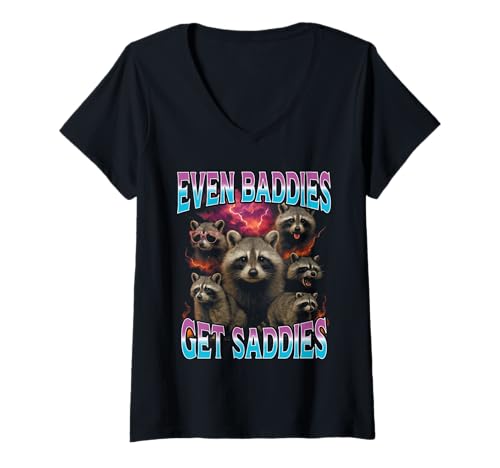 Damen Even Baddies Get Saddies Lustiger Bootleg Waschbär T-Shirt mit V-Ausschnitt Damen Even Baddies Get Saddies Lustiger Bootleg Waschbär T-Shirt mit V-Ausschnitt von Even Baddies Get Saddies Funny Bootleg Raccoon