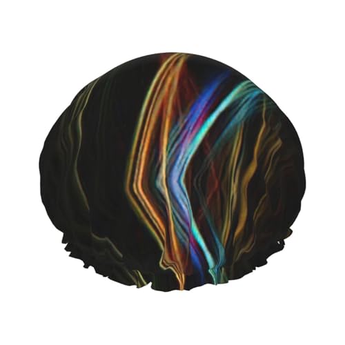 Bunte Linien, Kunstdruck, Duschhaube, Badehaube, elastisch, wiederverwendbar, Duschhaarkappe, doppellagige Haarkappe von Evengigy