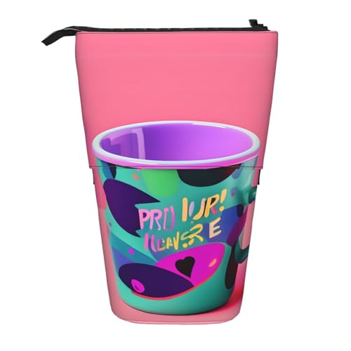 Evengigy 90er Jahre Cup Design Druck Niedliches Federmäppchen mit Reißverschluss Verstellbarer Ständer Bleistifthalter Lustige Make-up-Tasche von Evengigy