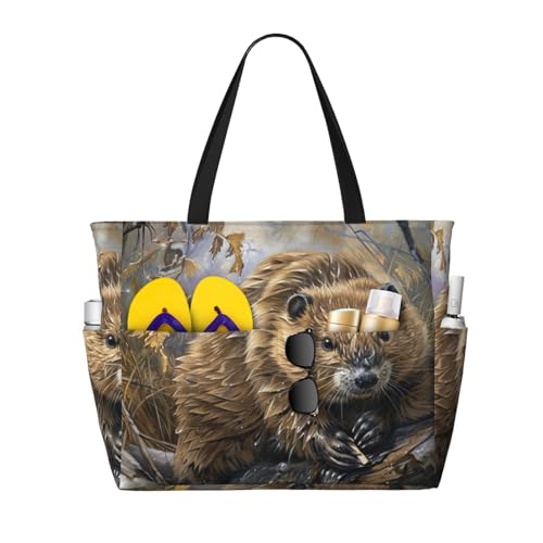 Evengigy Beaver Working-Print, wasserdichte Strandtasche, Pool-Tasche für Damen, große Sporttasche, Handgepäcktasche für Reisen Evengigy Beaver Working-Print, wasserdichte Strandtasche, Pool-Tasche für Damen, große Sporttasche, Handgepäcktasche für Reisen von Evengigy