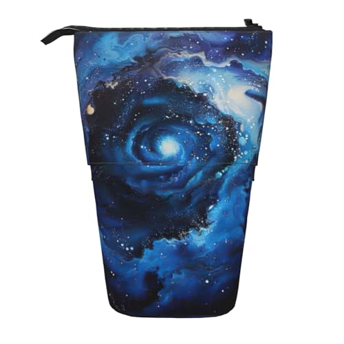 Evengigy Blaues Federmäppchen mit Galaxie-Druck, mit Reißverschluss, verstellbarer Ständer, Stifthalter, lustige Make-up-Tasche, Schwarz , Einheitsgröße, Taschen-Organizer von Evengigy
