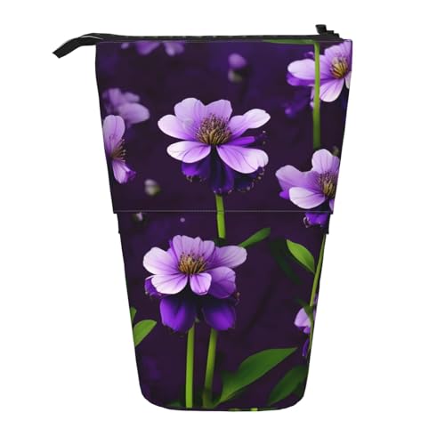 Evengigy Blooming Purple Flowers Print Cute Pencil Case with Zip Adjustable Stand Pencil Holder Funny Makeup Bag von Evengigy